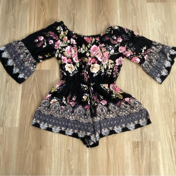 Angie Floral Boho Romper Women’s Medium - Picture 4 of 5